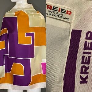 Vintage Kreier Silk Scarf Geometric 30 In Sq Excellent Condition